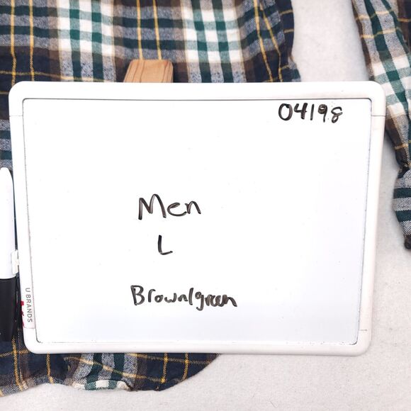 Blue Mountain Tartan Flannel Long Sleeve Button Up Shirt Mens Size L Brown Green - Picture 9 of 10